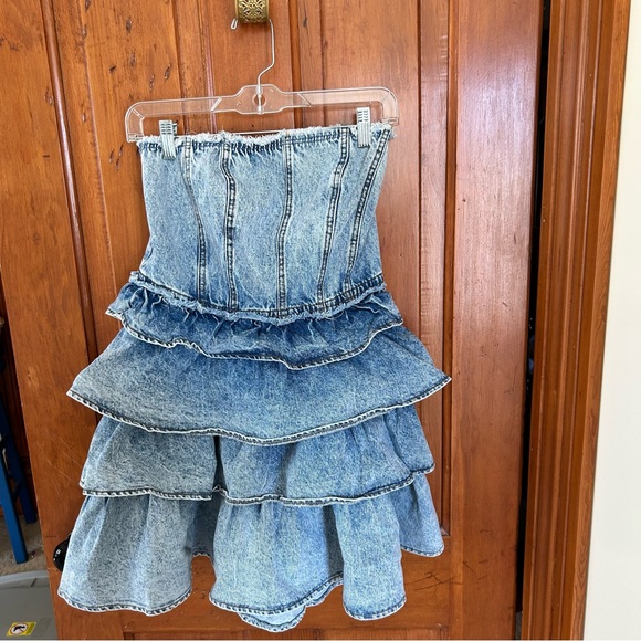 Strapless Denim Tiered Dress - Picture 2 of 4